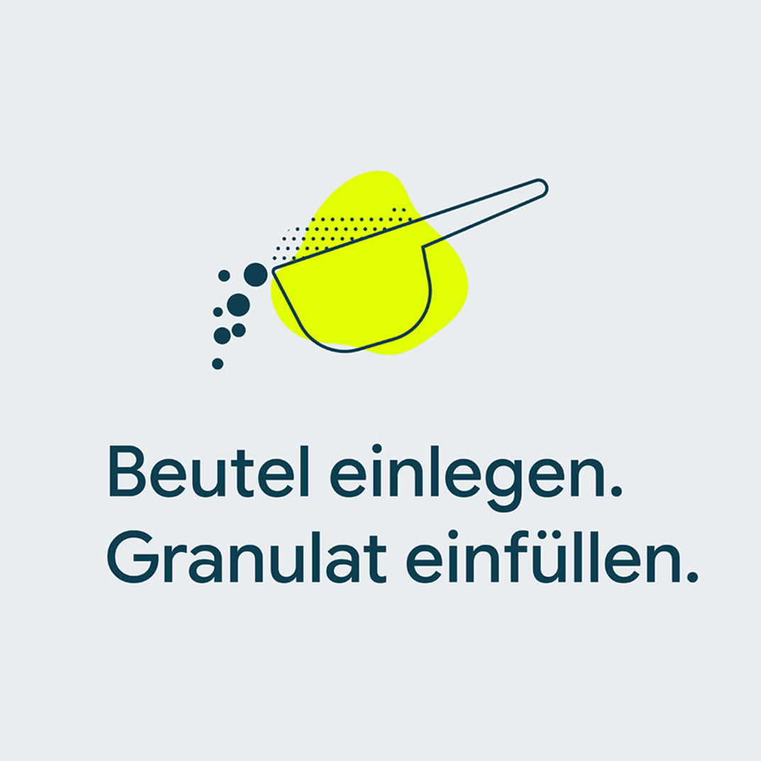 Müllbeutel und Granulat einlegen